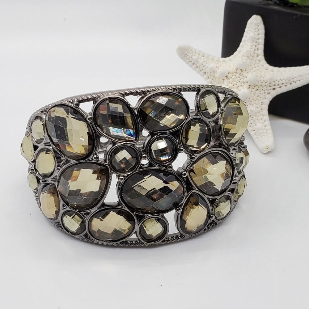 Silver Tone Wide Stoned Costume Bracelet